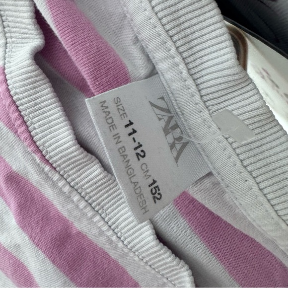 Zara tshirt tee cropped top crop pink white stripe with tie bottom ribbons π - Picture 8 of 9